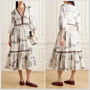 NWT EMPORIO SIRENUSE Loretta Desert Embroidered Cotton Silk Voile Midi Dress 2